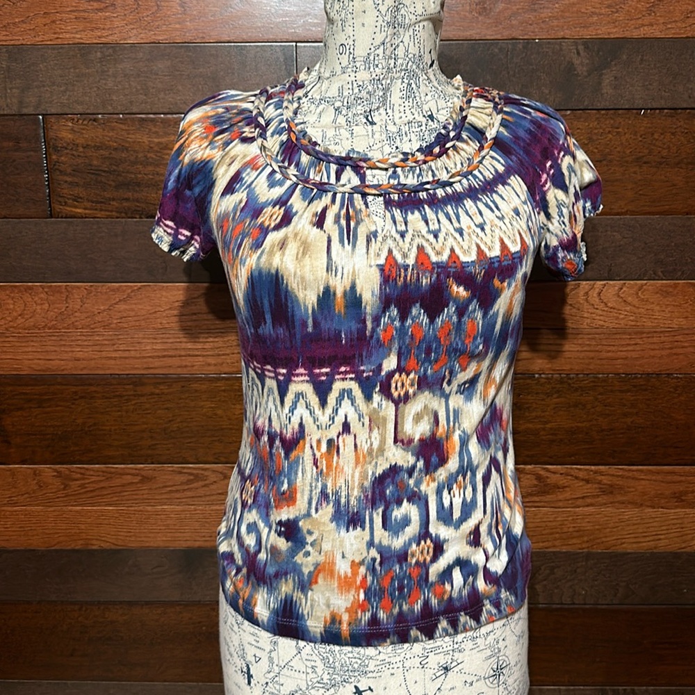 No Brand Tag Scoop Neck Short Sleeve Multi Colored Blouse